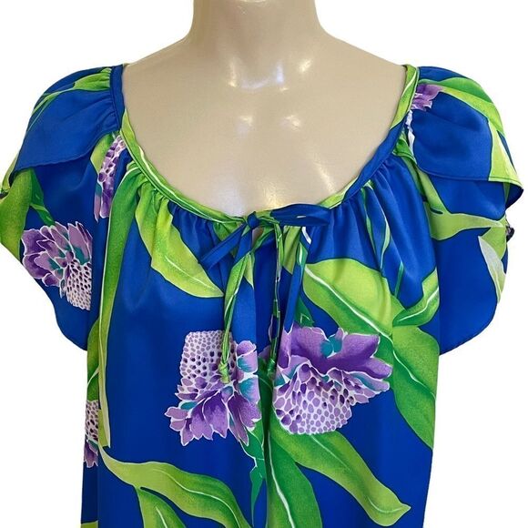 Vintage Hilo Hattie’s Hawaii Tulip Sleeve Poly MuuMuu Dress 🌺Released Hem🌺 - Picture 8 of 14